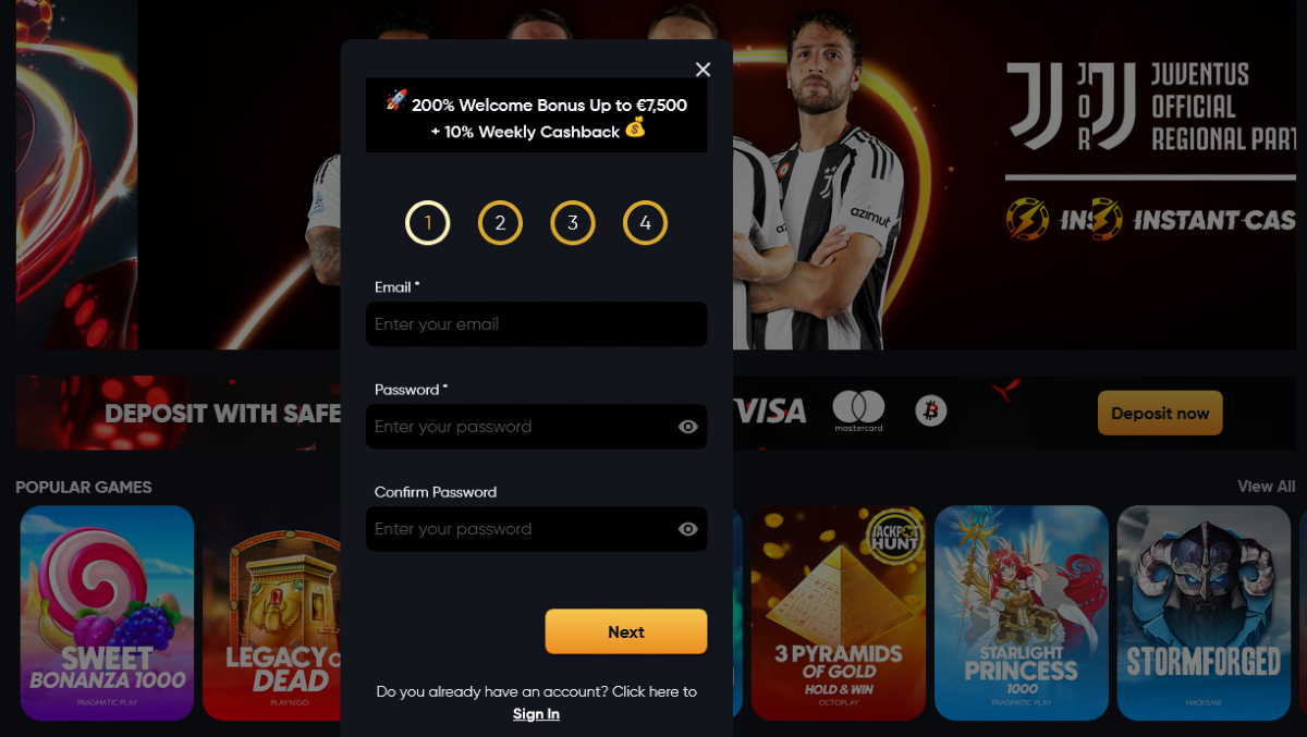 Regisztráció Instant Casino 1