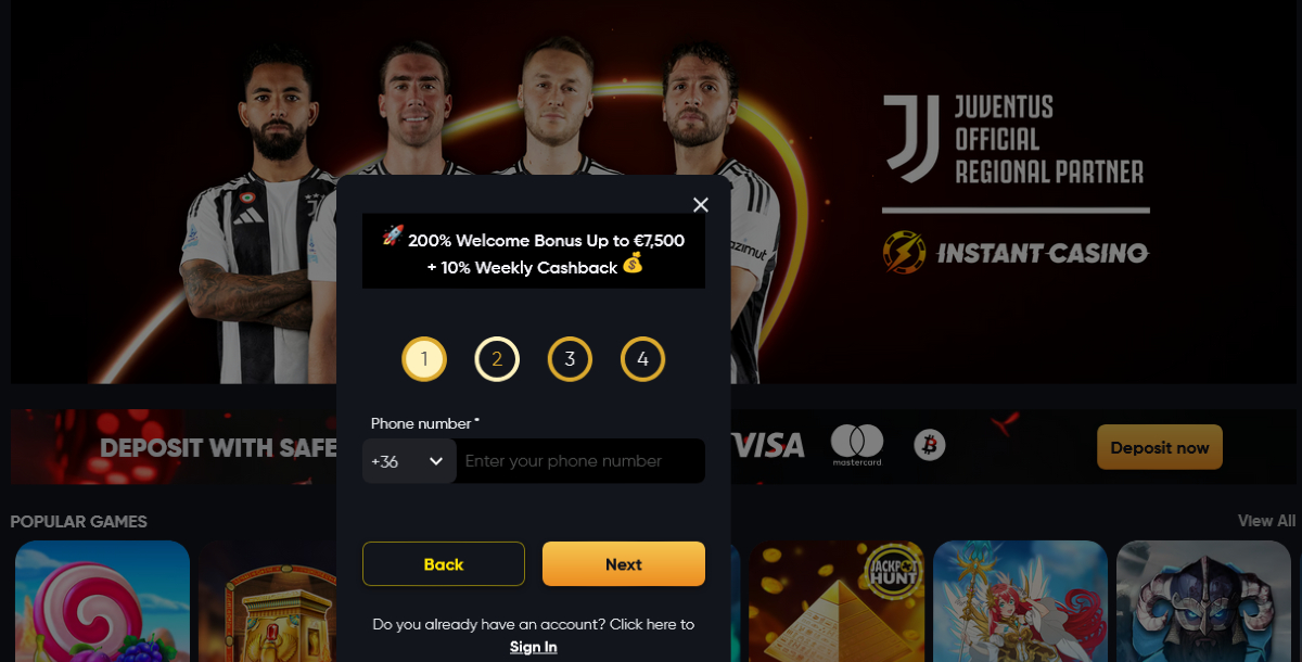 Regisztráció Instant Casino 2