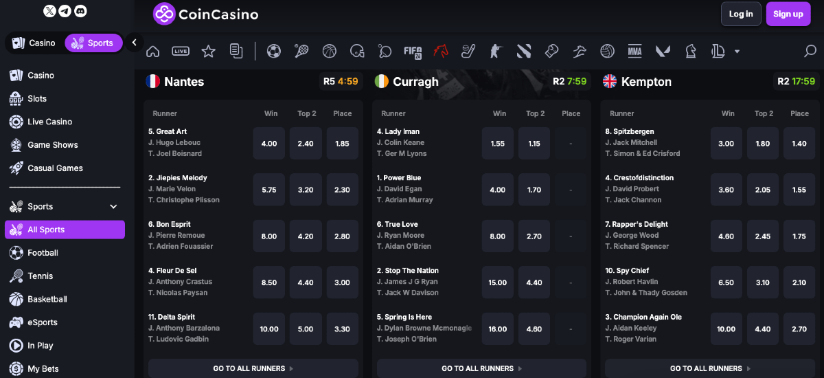 Lovifogadás CoinCasino