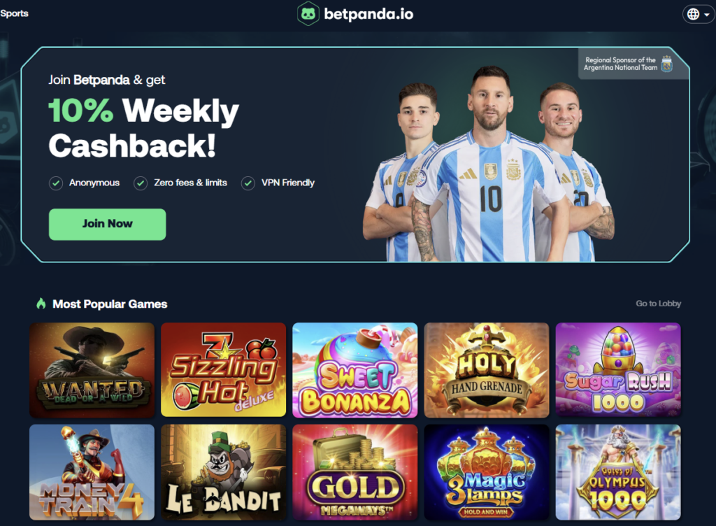 2. BetPanda – Jau Ilgai Rinkoje Veikiantis Kriptovaliutų Kazino Siūlantis 10% Savaitinį Pinigų Grąžinimą