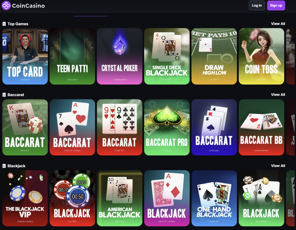 2. CoinCasino – puikus pasirinkimas žaidžiant pokerį su kriptovaliuta