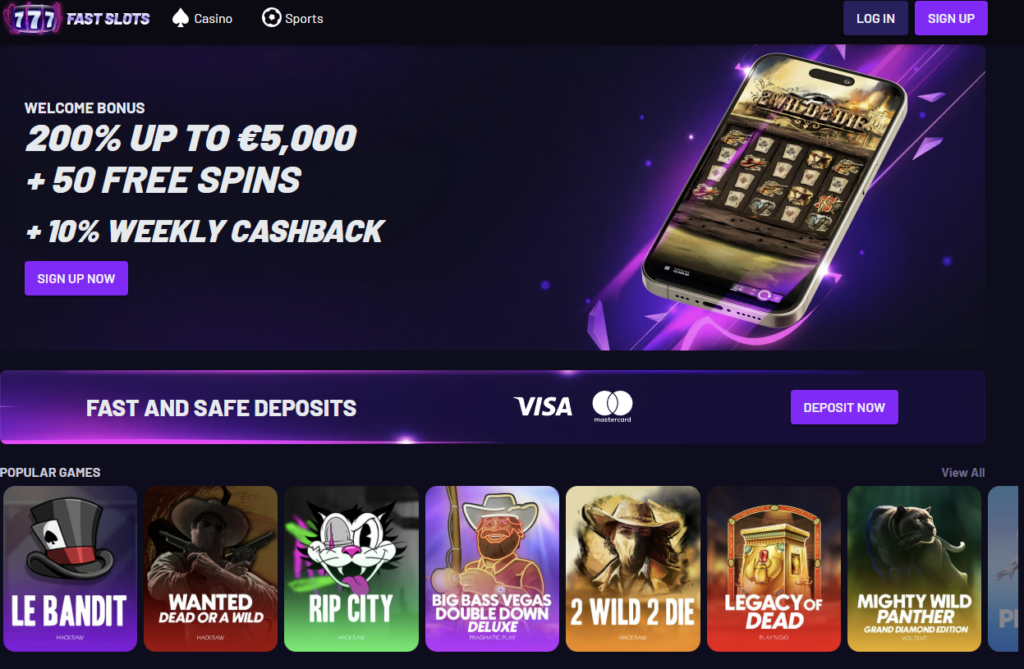 6. Fast Slots – greitas ir patogus užsienio kazino su daugybe lošimo automatų