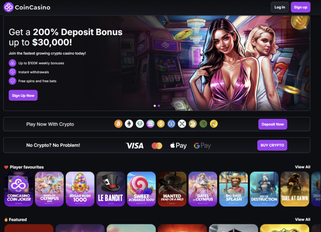 2. CoinCasino – idealus lažybų bendrovės pasirinkimas žaidžiant su kriptovaliutomis.