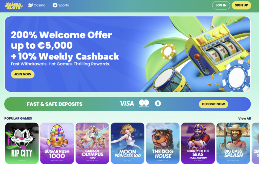 3. Samba Slots – gausus žaidimų pasirinkimas ir aukštos kokybės premijos.