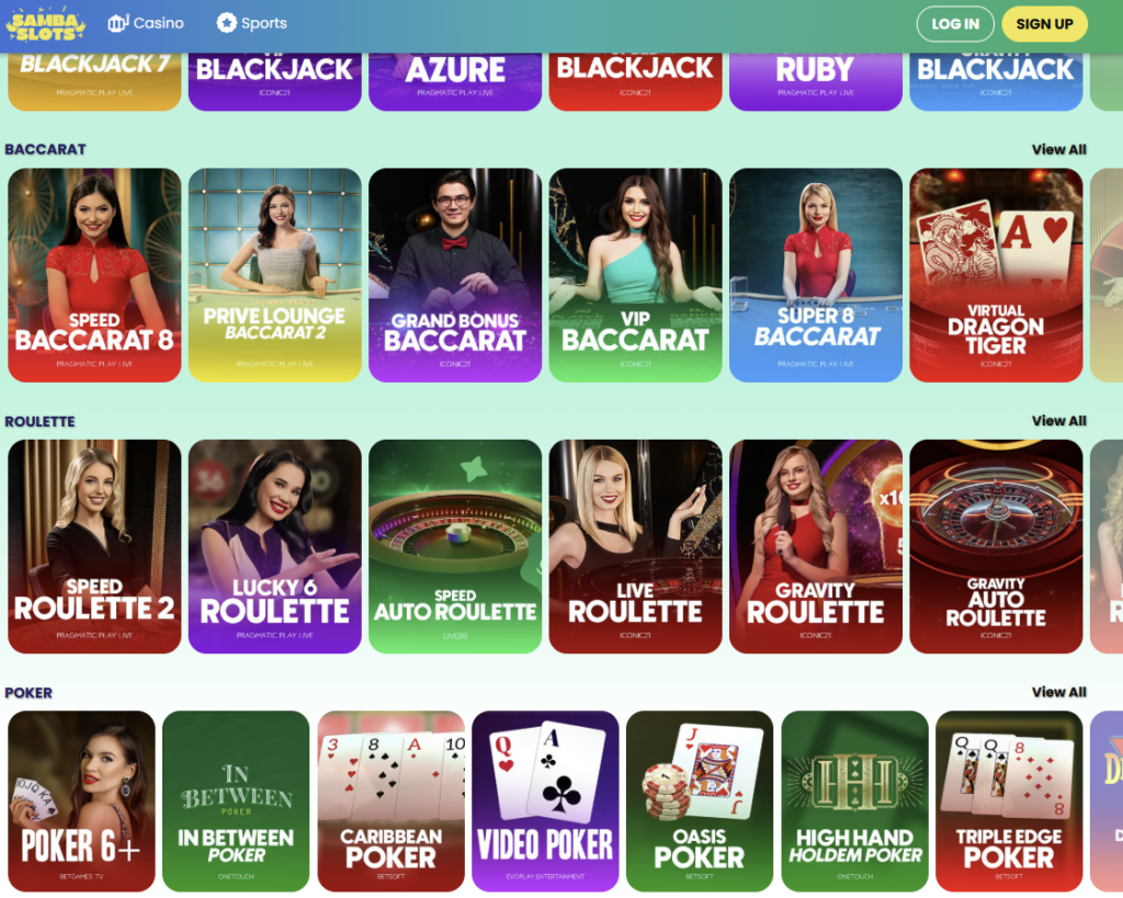 3. Samba Slots – kazino su 9 skirtingais pokerio pasirinkimais