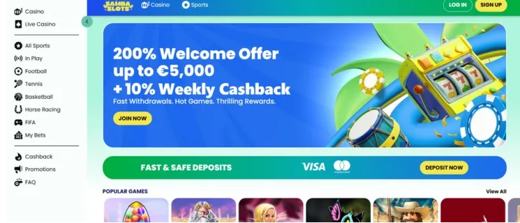 Samba Slots – plaša spēļu izvēle un augstas kvalitātes bonusi