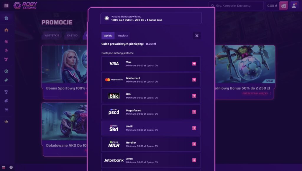Roby Casino płatności